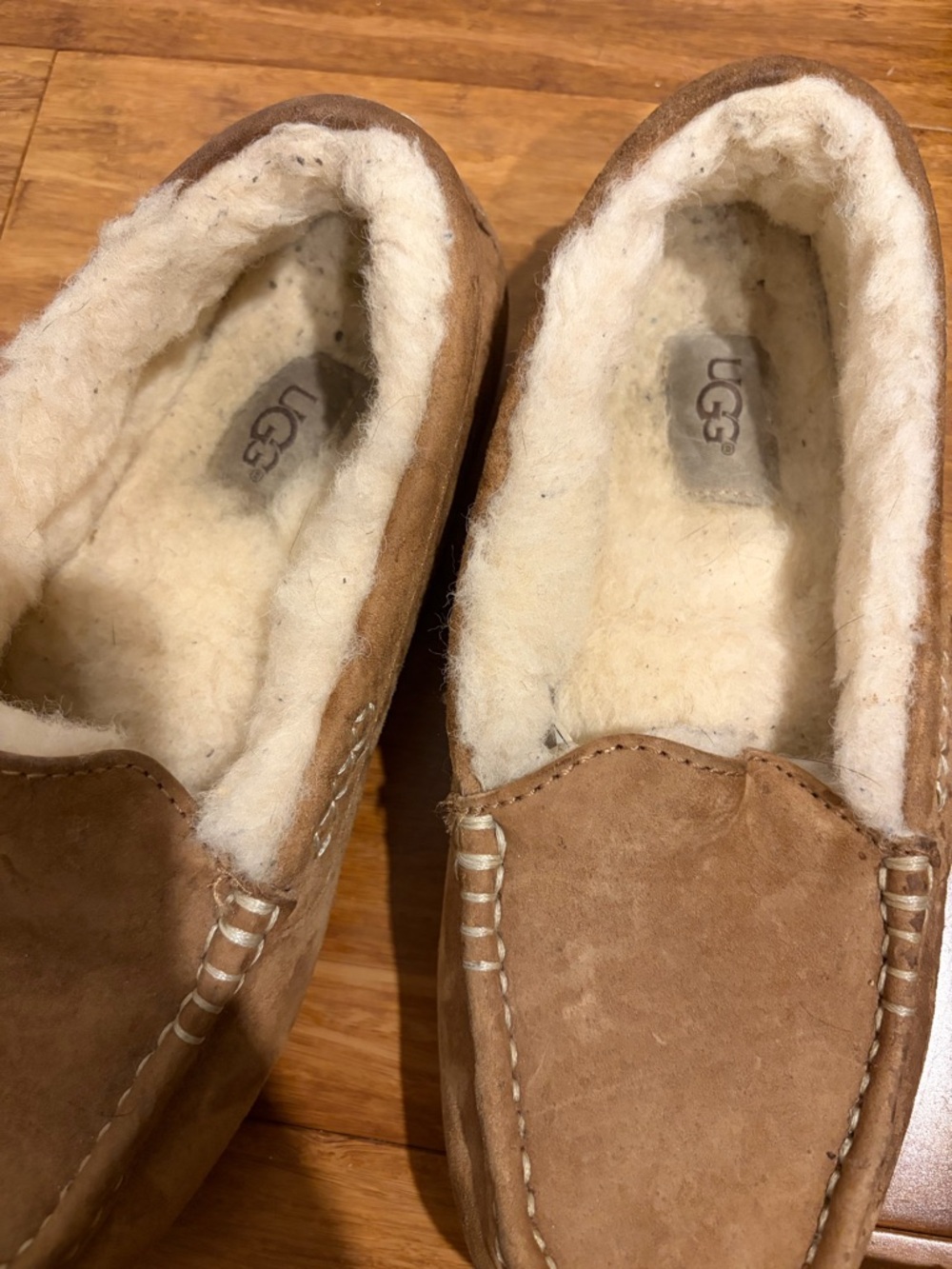UGG Chestnut Suede Shearling Lined Moccasin Slippers